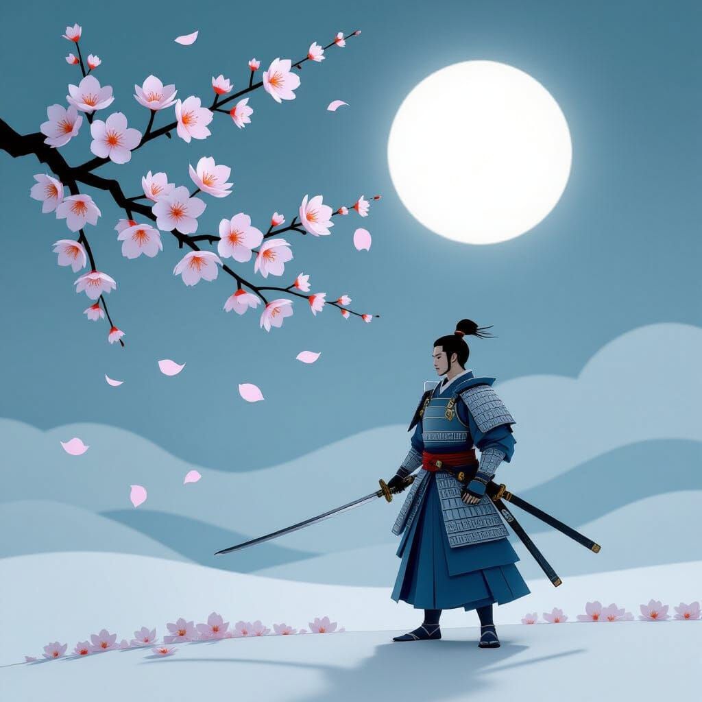 Samurai Warrior Under Paper Moon