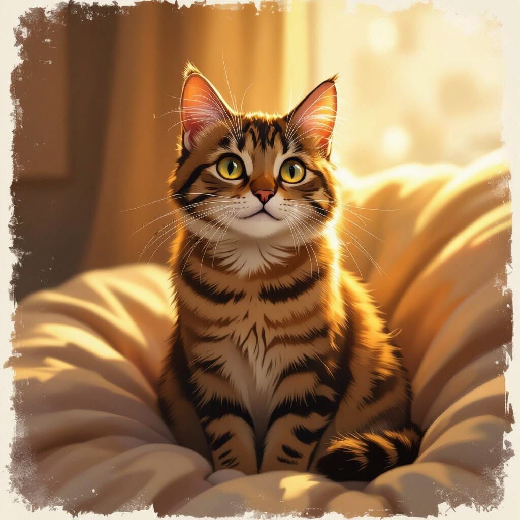 Brown Spotted Cat in Cozy Digital Painting