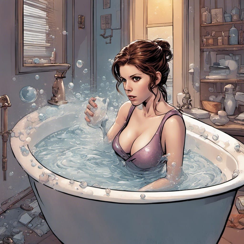 Woman in Bubble Bath: Comic Book Art