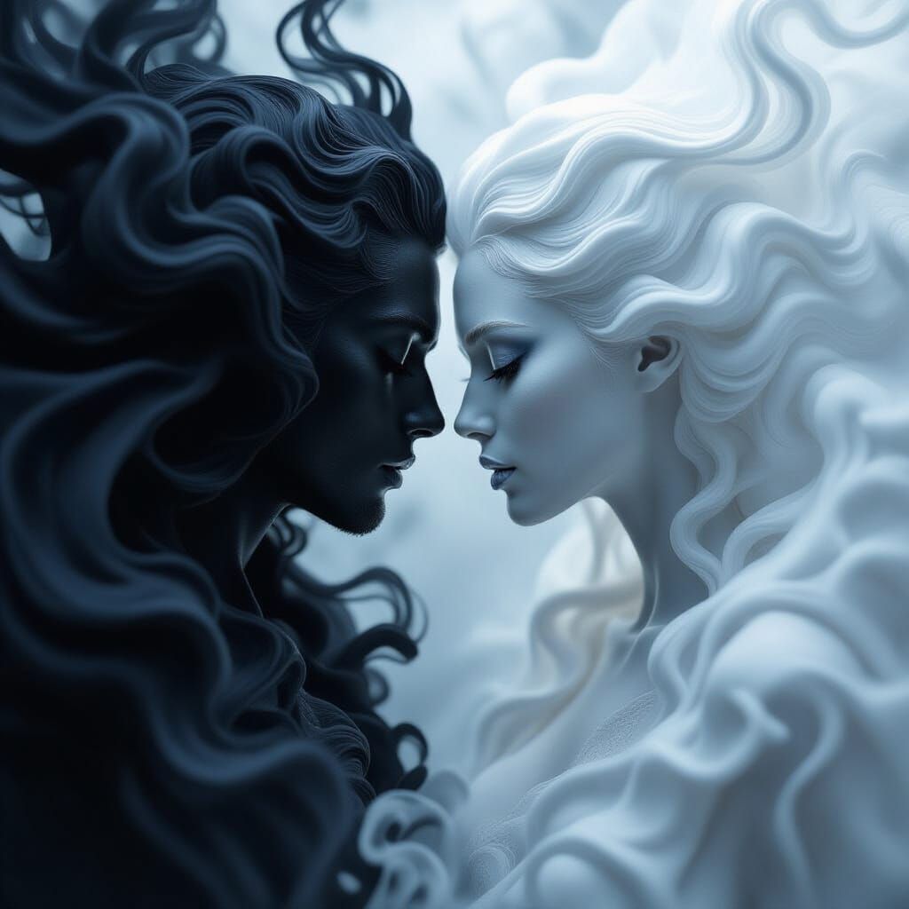 Eternal Dance of Cosmic Beings in Monochrome