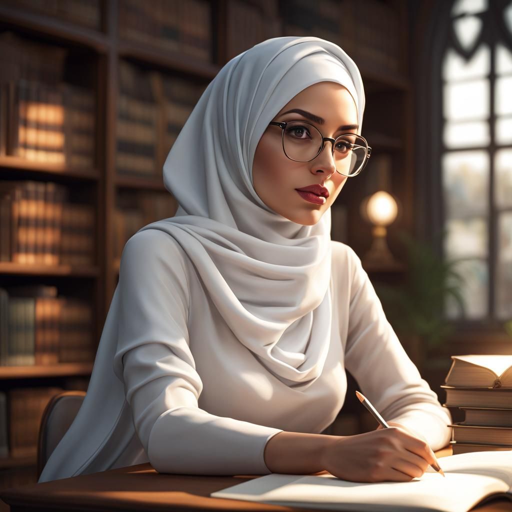 Hijabi Librarian Portrait in 8k Digital Art