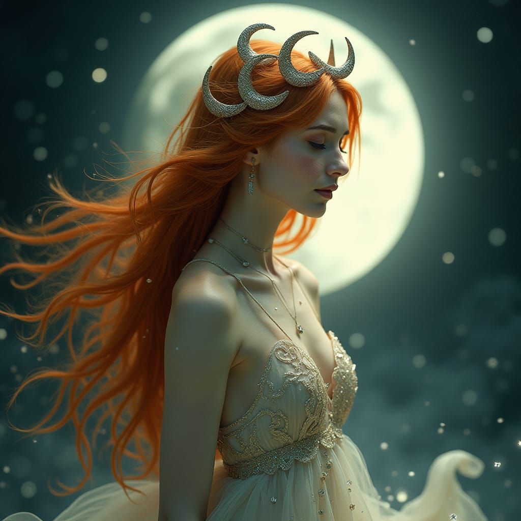Mystical Moon Goddess in Art Nouveau Style