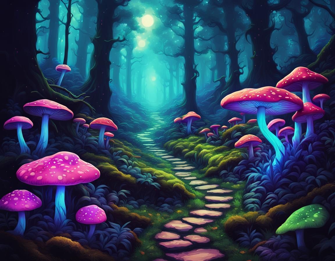 Psychedelic Forest Landscape in Dark Fantasy Style