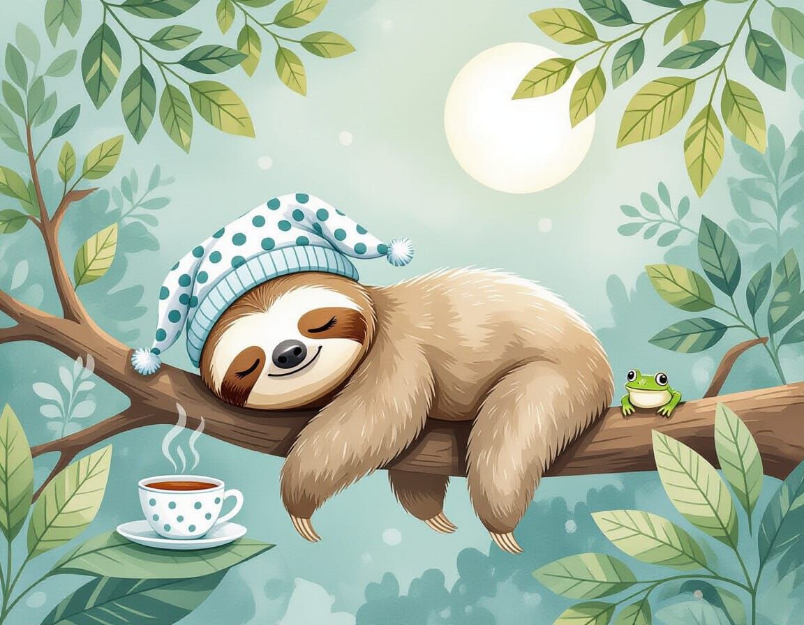 Dreamy Sloth Watercolor Painting in Pastel Tones
