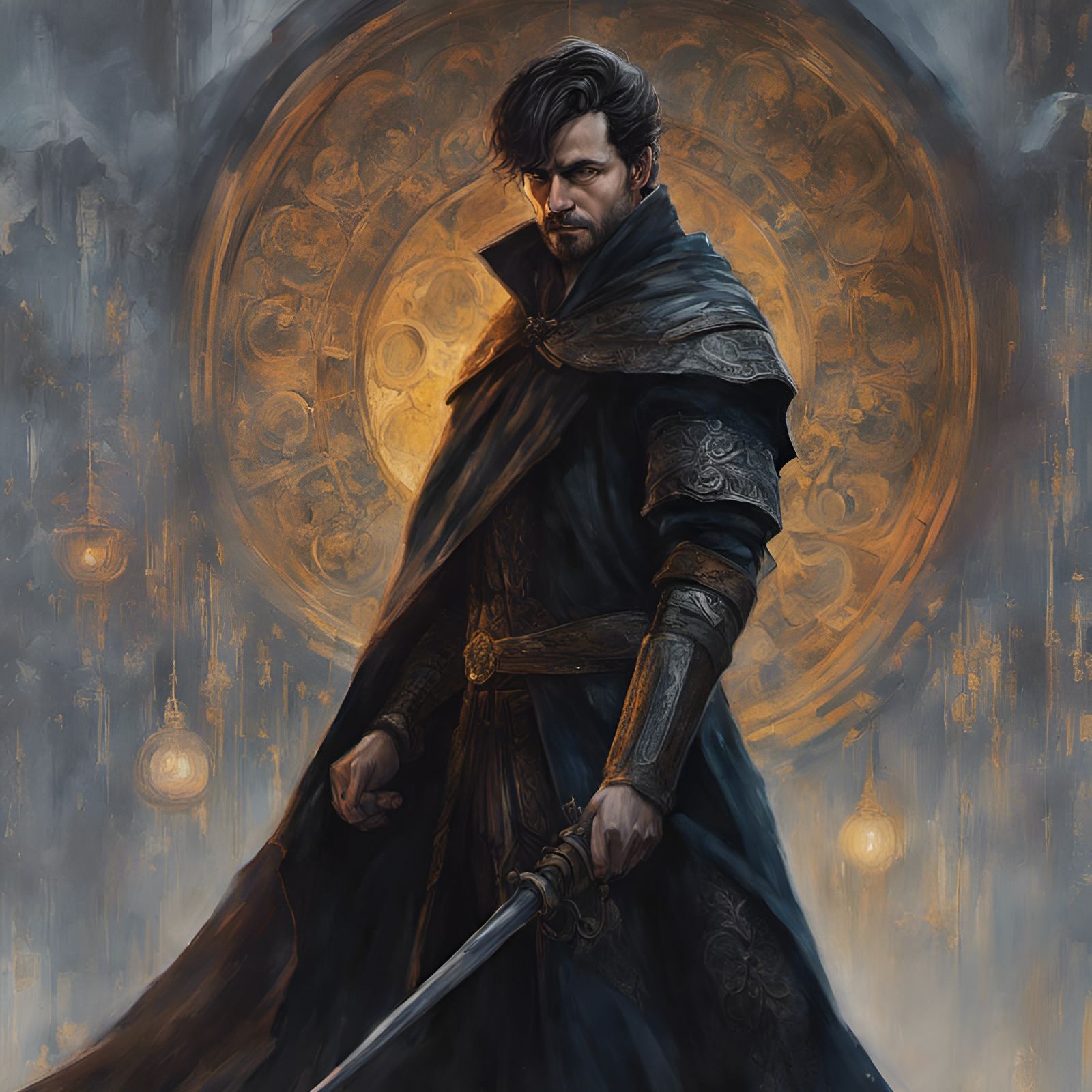 Creepy Man in Dark Street, Watercolor Style