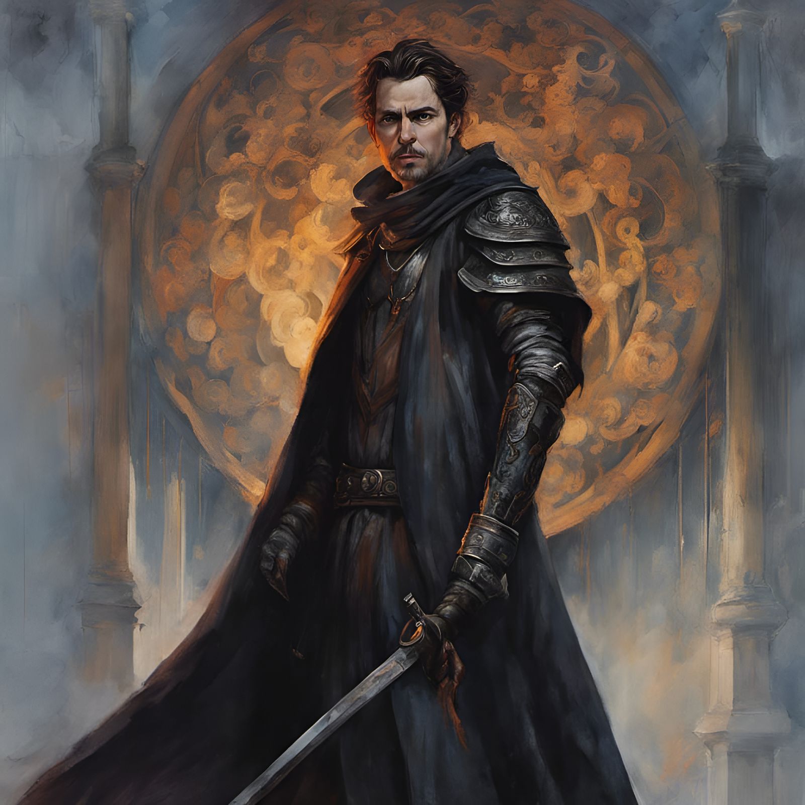 Eerie Man with Cane in Dark Medieval Street