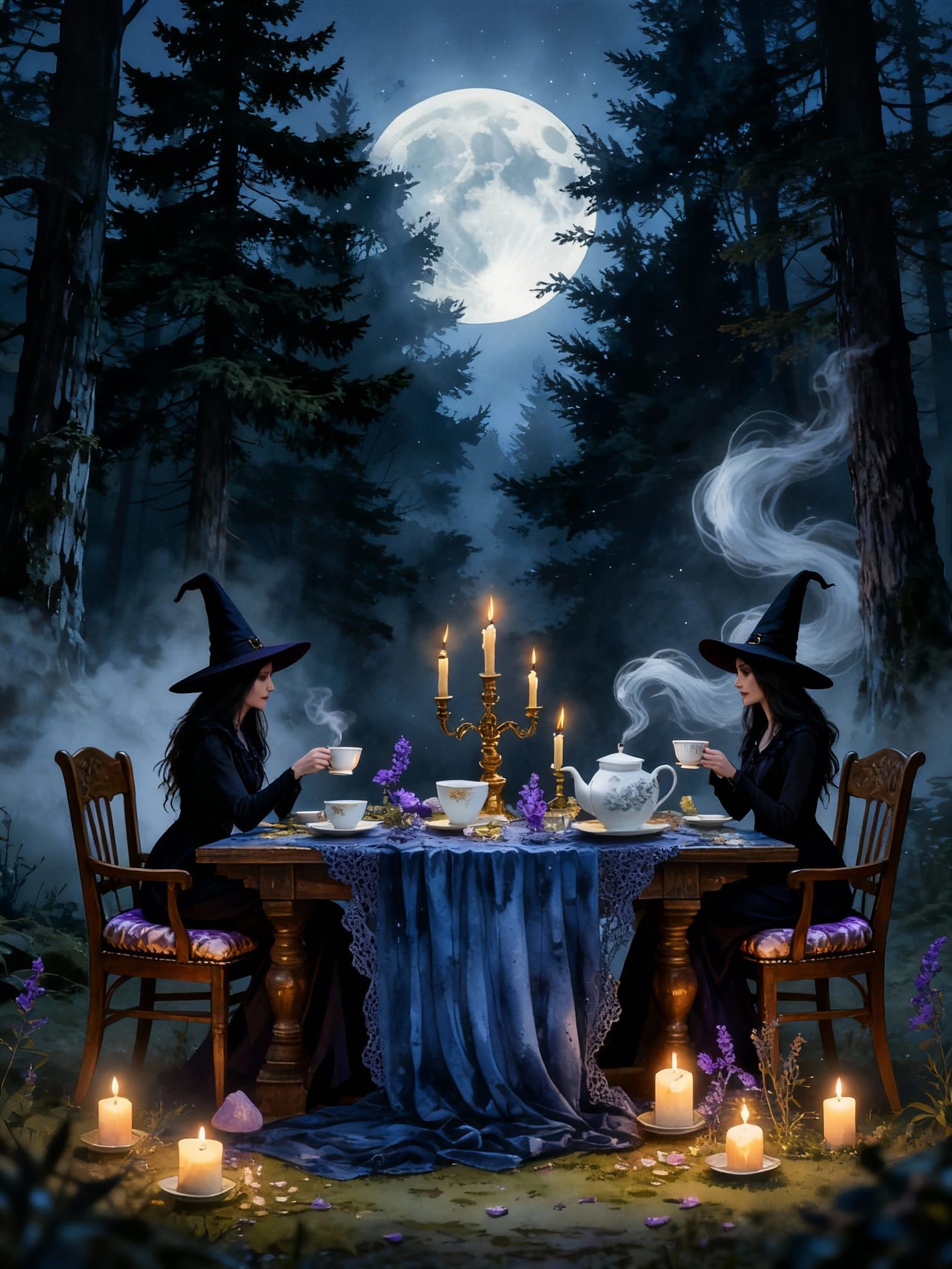 Two Witches Enjoying a Relaxing Tea Time