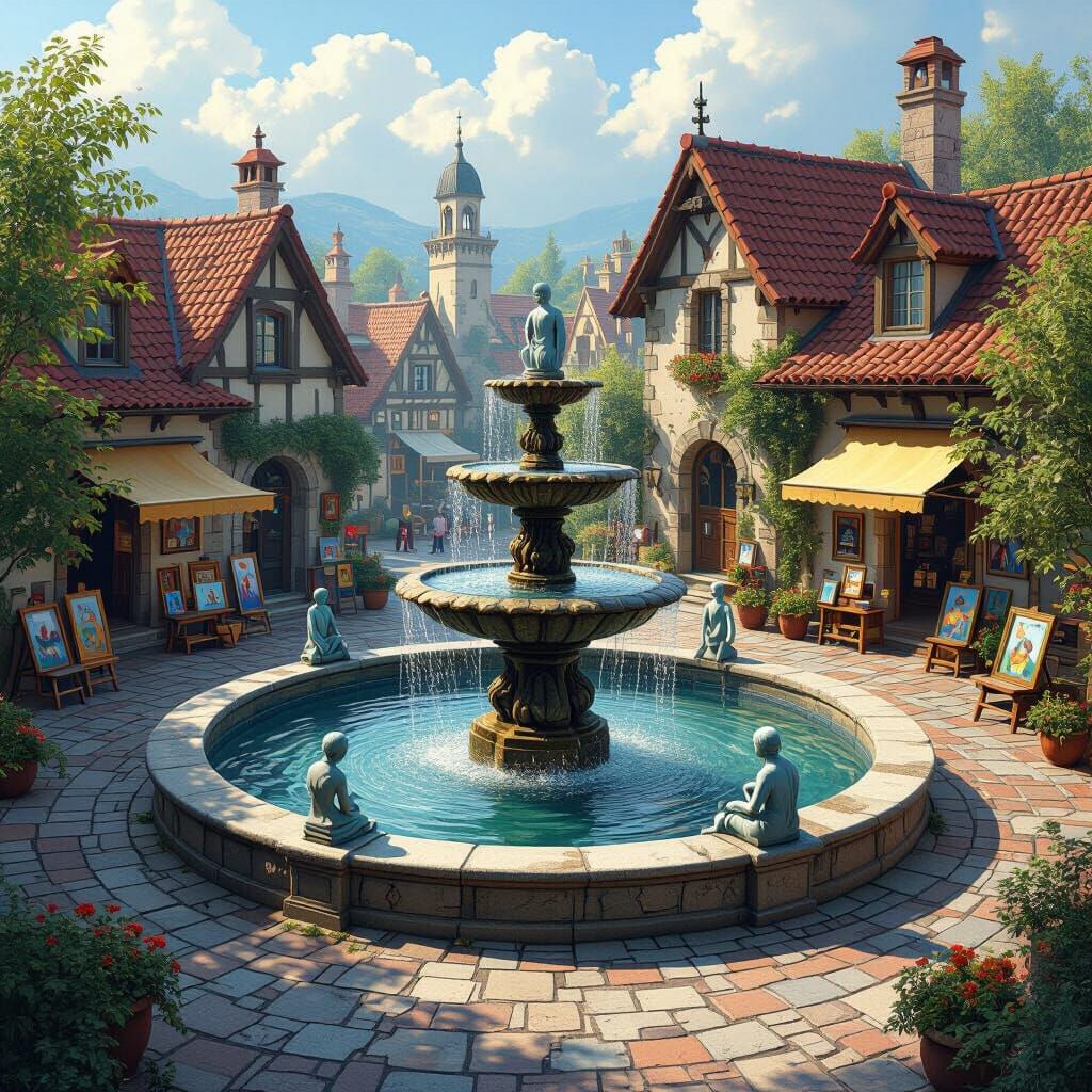 Pennywell Fountain Amidst Artist Rooftops in Matte Painting ...