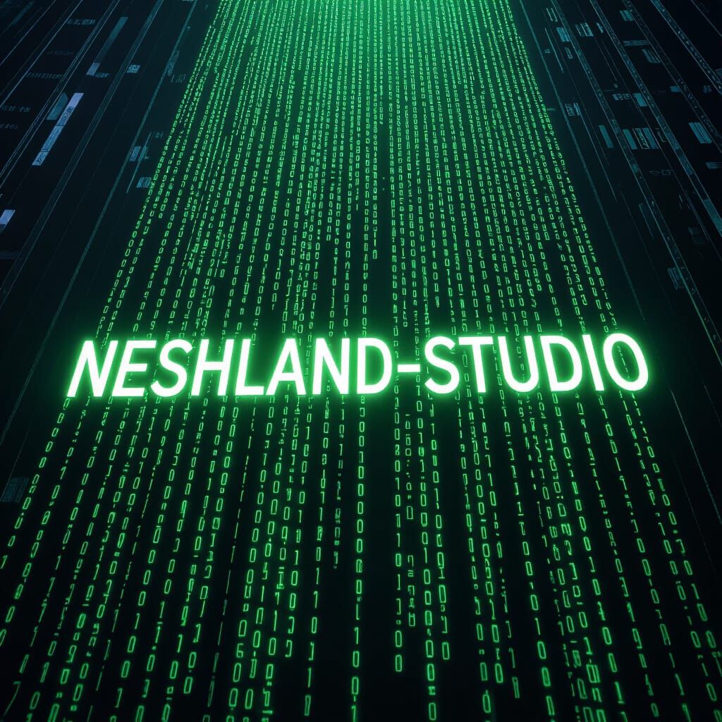 Futuristic Skyscraper with Neon Matrix Code, Neshland-Studio