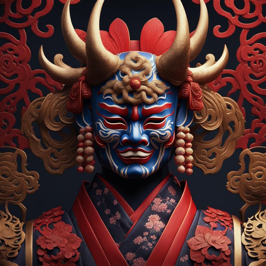 "japanese mask kabuki details"