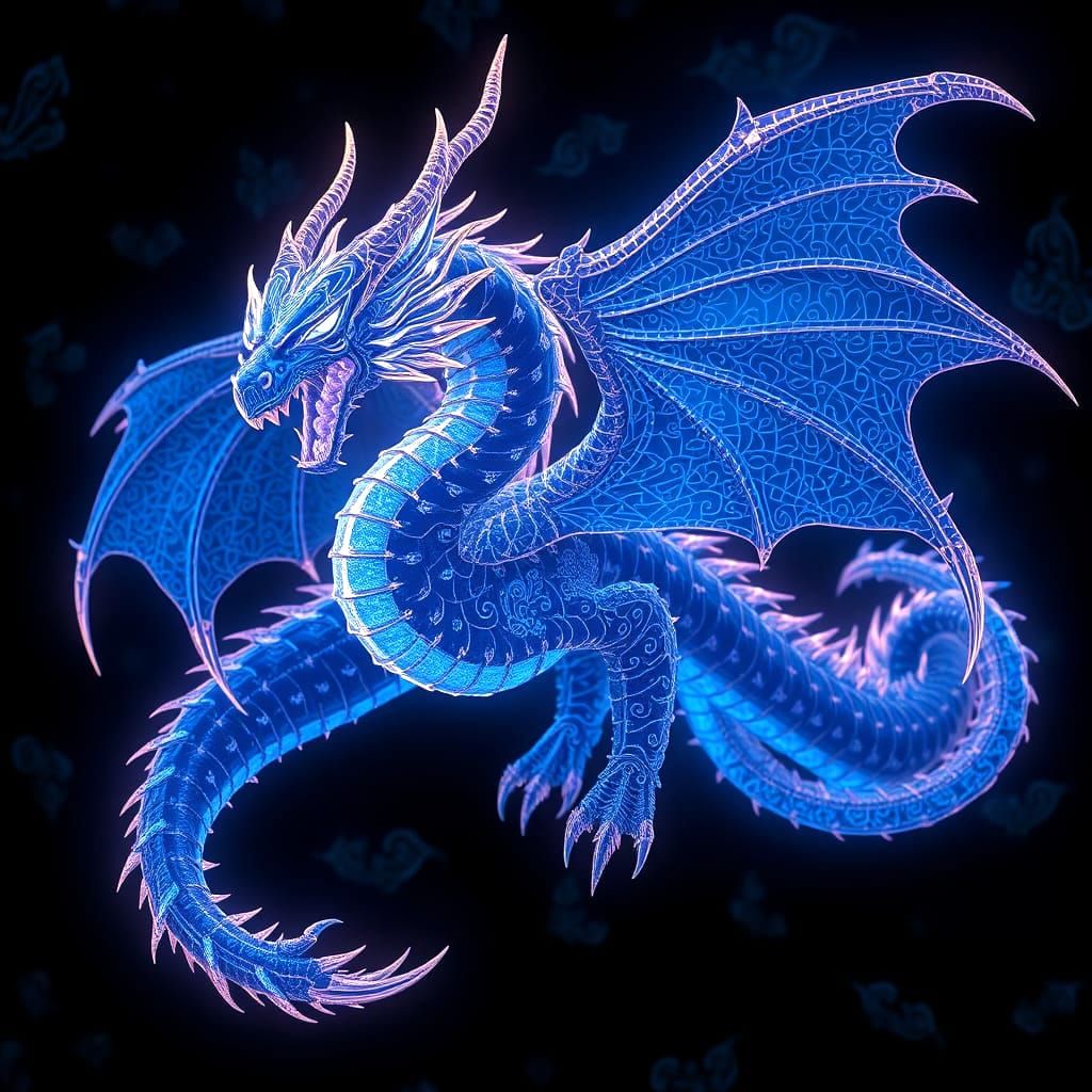 Bioluminescent Dragon with Filigree in Detailed Matte Painti...