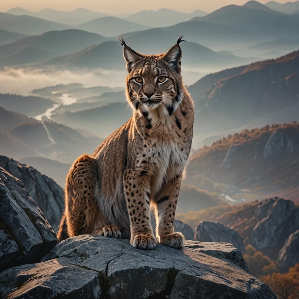 Majestic Lynx in Misty Mountain Landscape