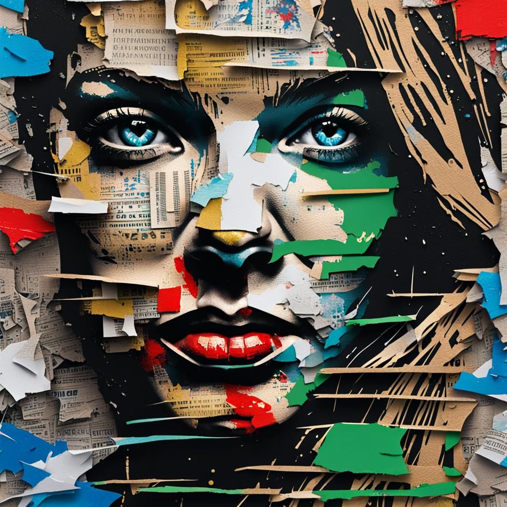 Abstract Mixed-Media Portrait in Urban Street Art Style