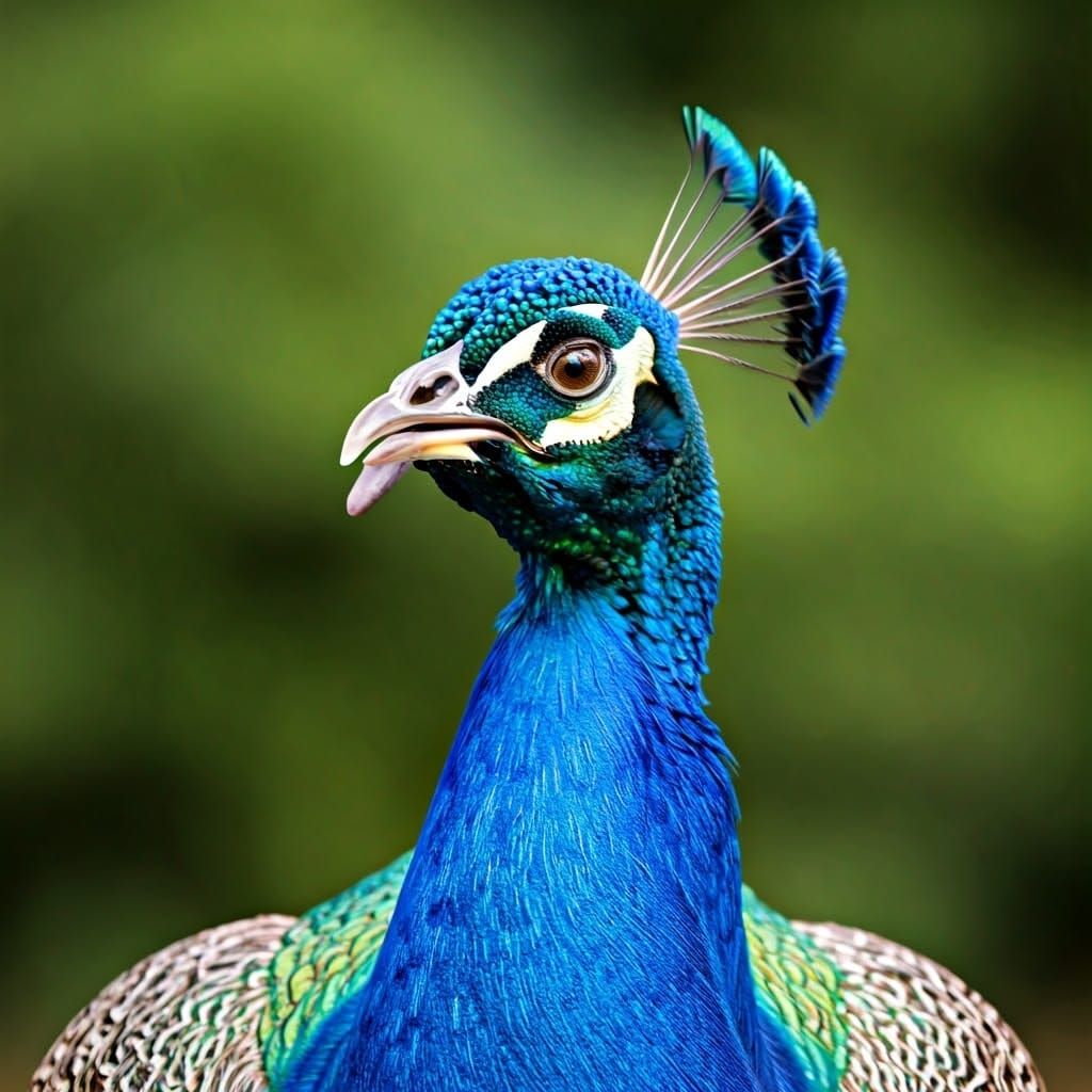 Vibrant, Iridescent Peacock in Hyper-Realistic Style