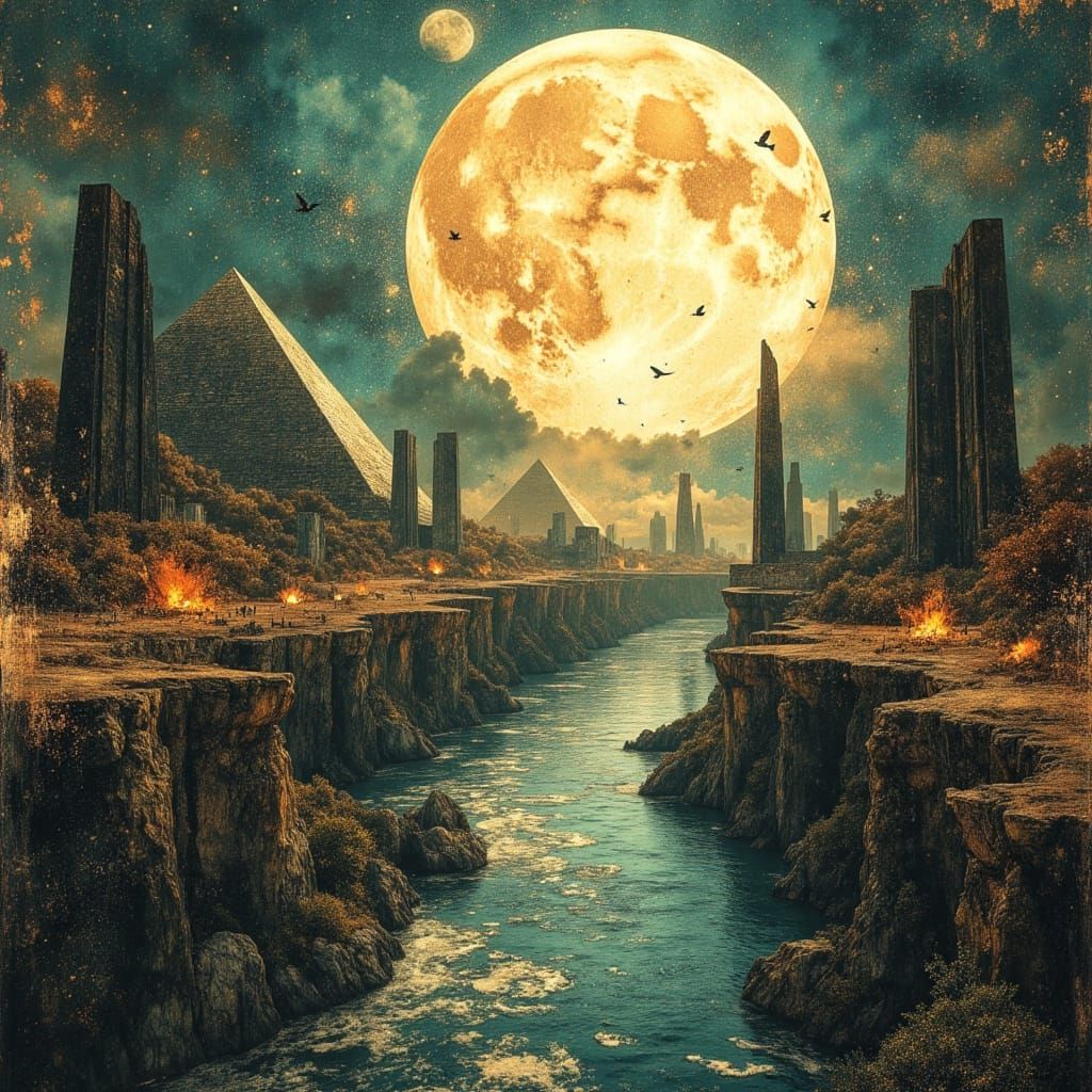 Afrofuturistic Cityscape with Pyramids and Dragons