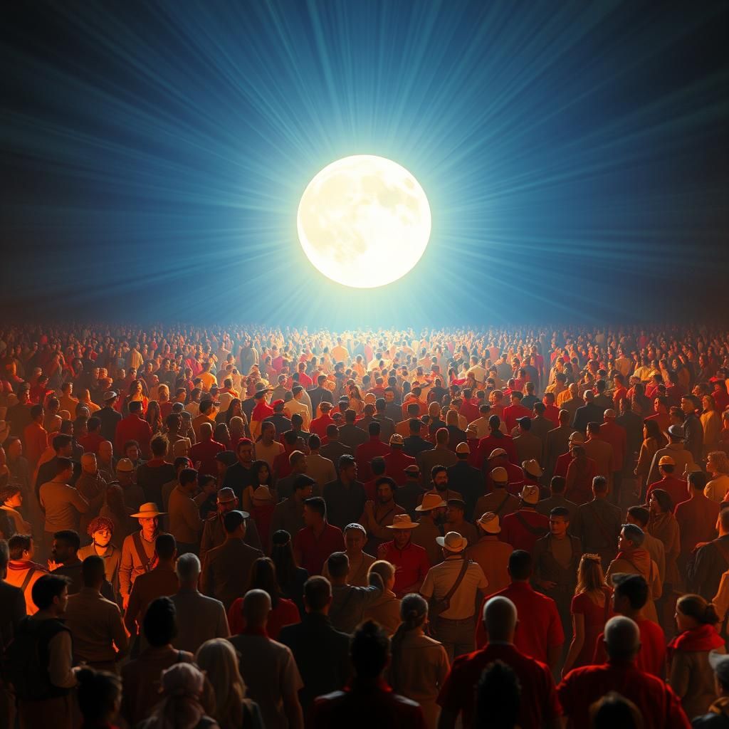 Moonlit Gathering in a Crowd: 3D Digital Art