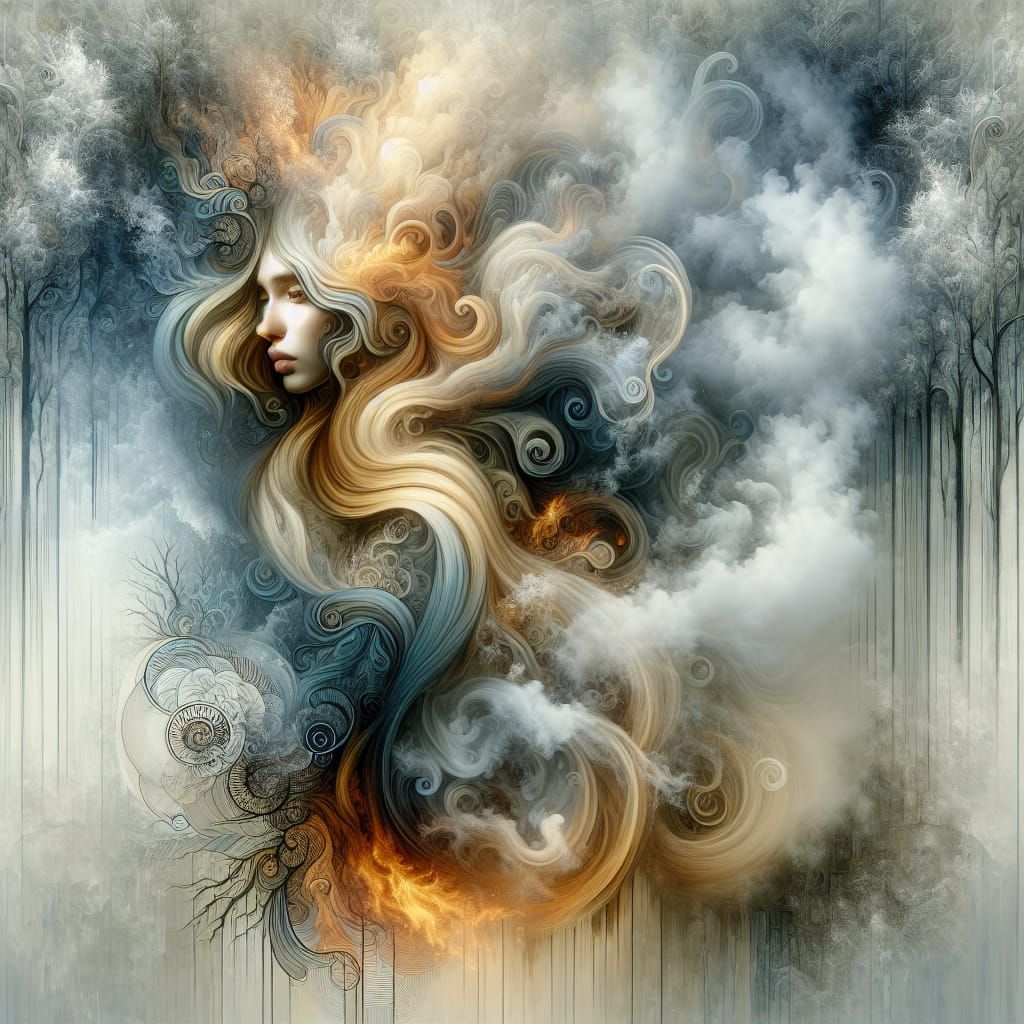 Ethereal Girl Portrait with Fire and Water