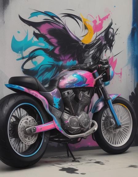 Futuristic Motorcycle with Pin-Up Graffiti Art