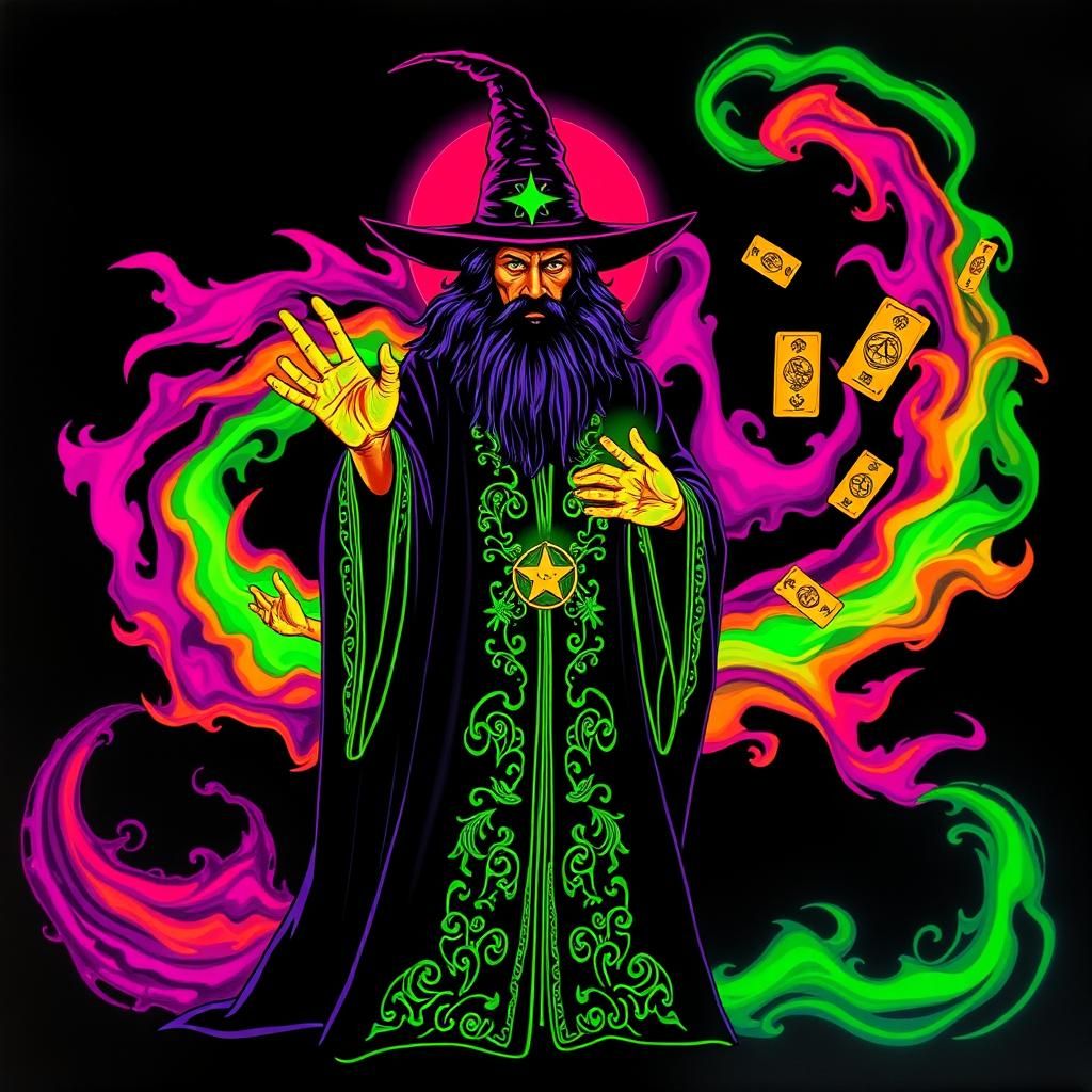 Mystical Wizard Instructs Student in Psychedelic Art Style