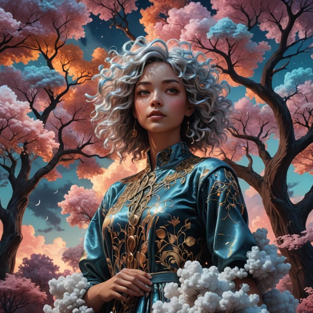 Metallic Summer Night with Woman, 3D Art