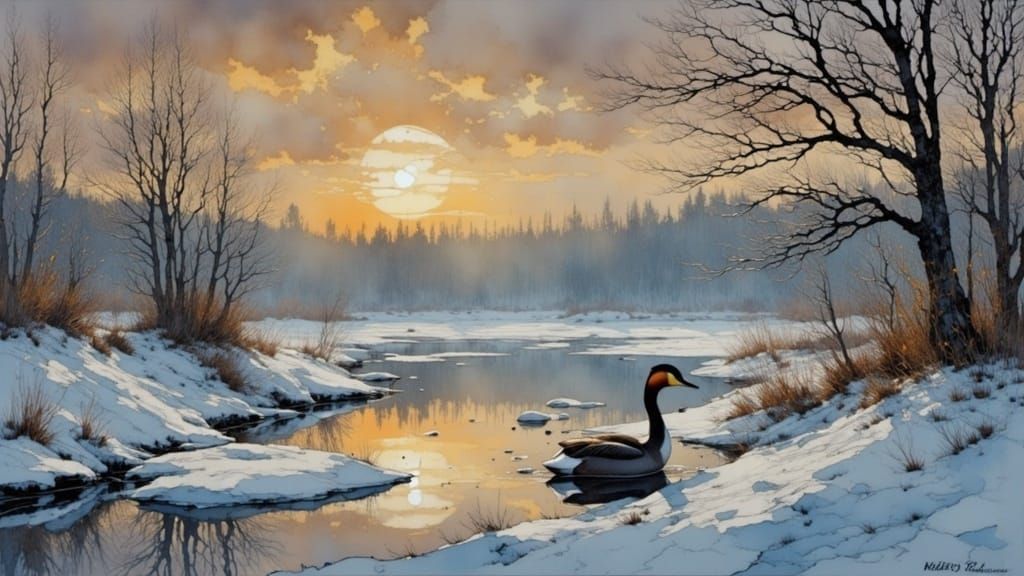 Great Crested Grebe Painting in Painterly Style