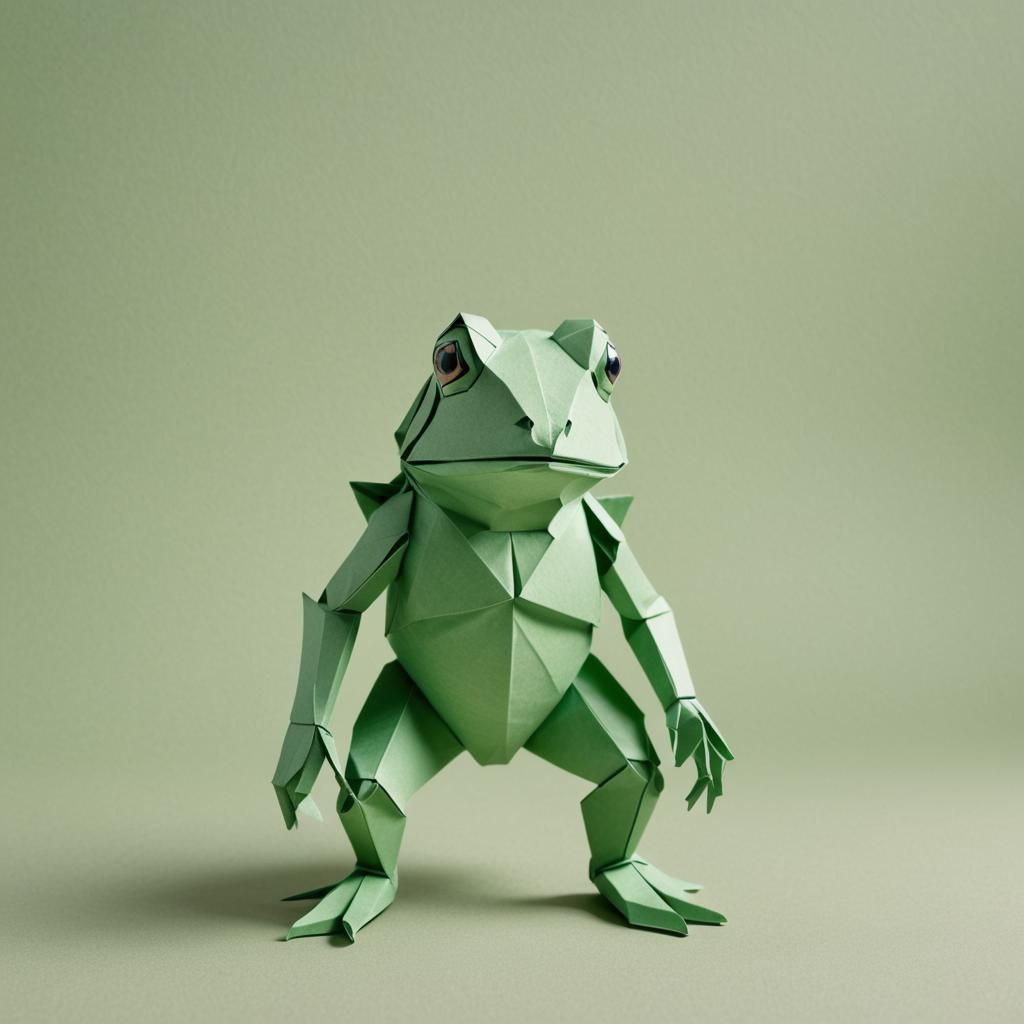 Origami Papercraft Boxing Frog in Pastel Colors
