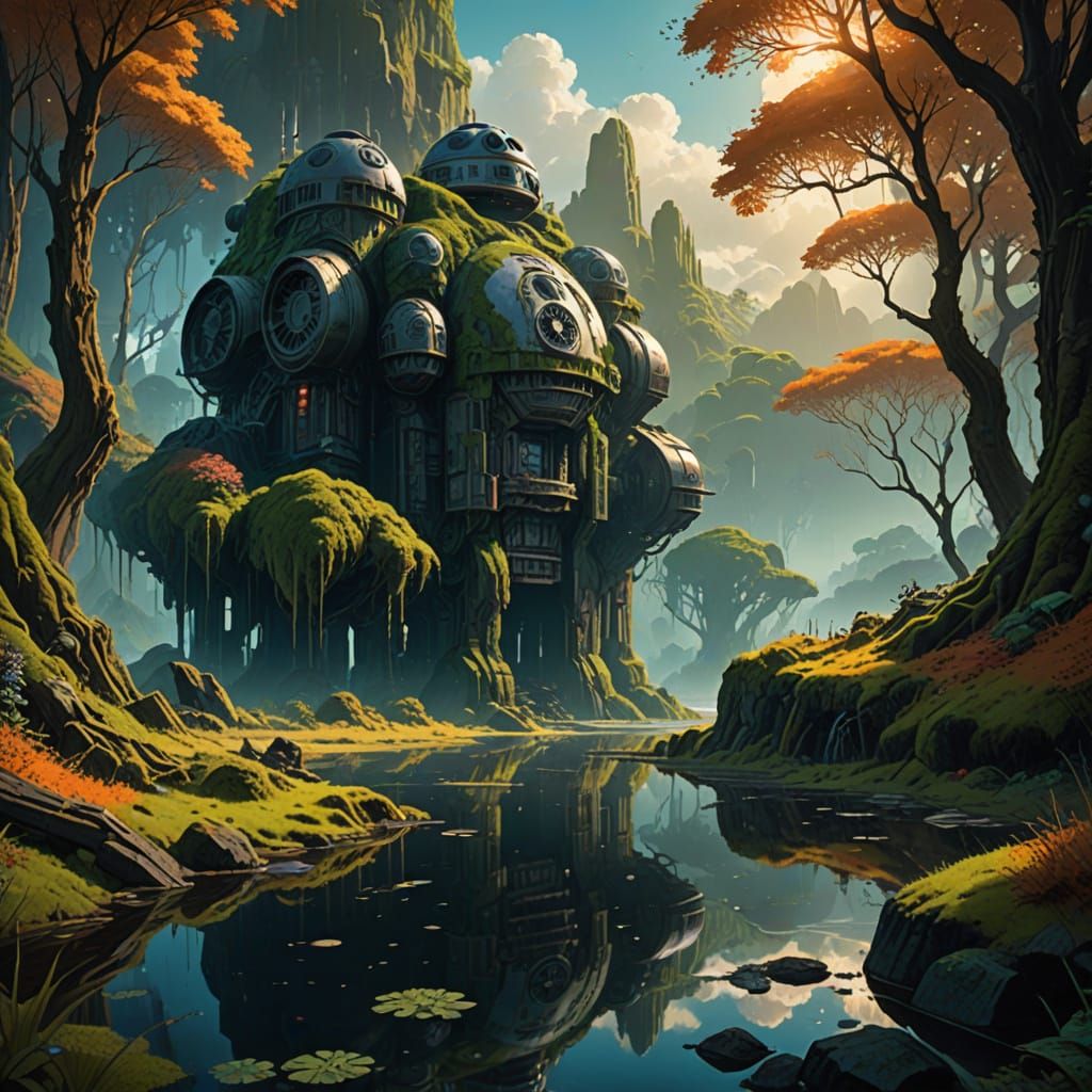 Ethereal Abandoned Star Wars Vessel Amidst Verdant Landscape