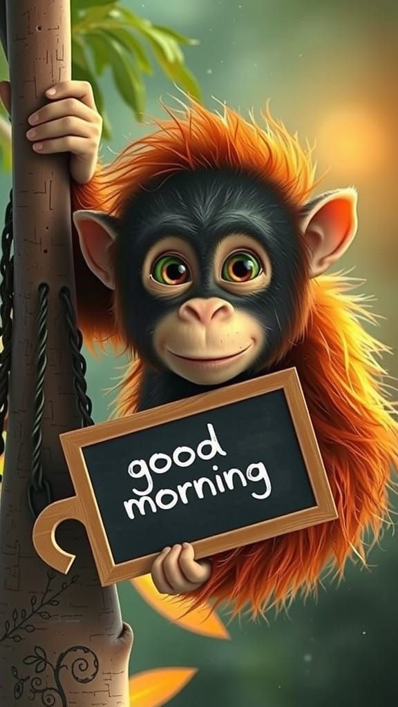 Cute Baby Orangutan Greets Sunrise with 'Good Morning' Sign