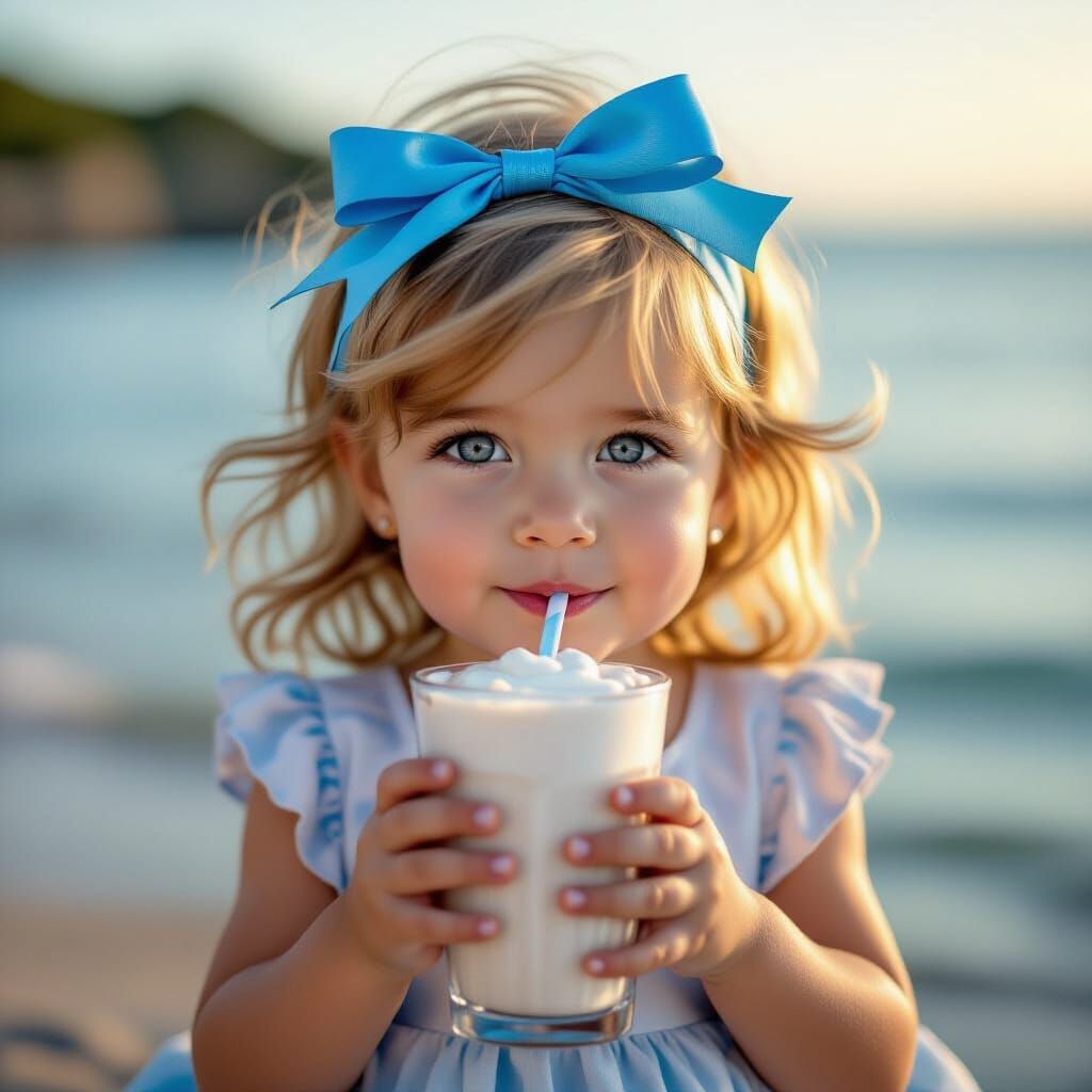 Girl Drinks Milkshake by the Sea at Golden Hour