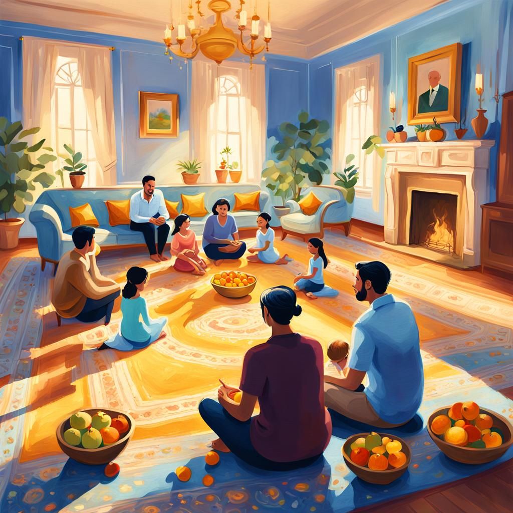 Warm Family Portrait in Rockwell and Kinkade Style