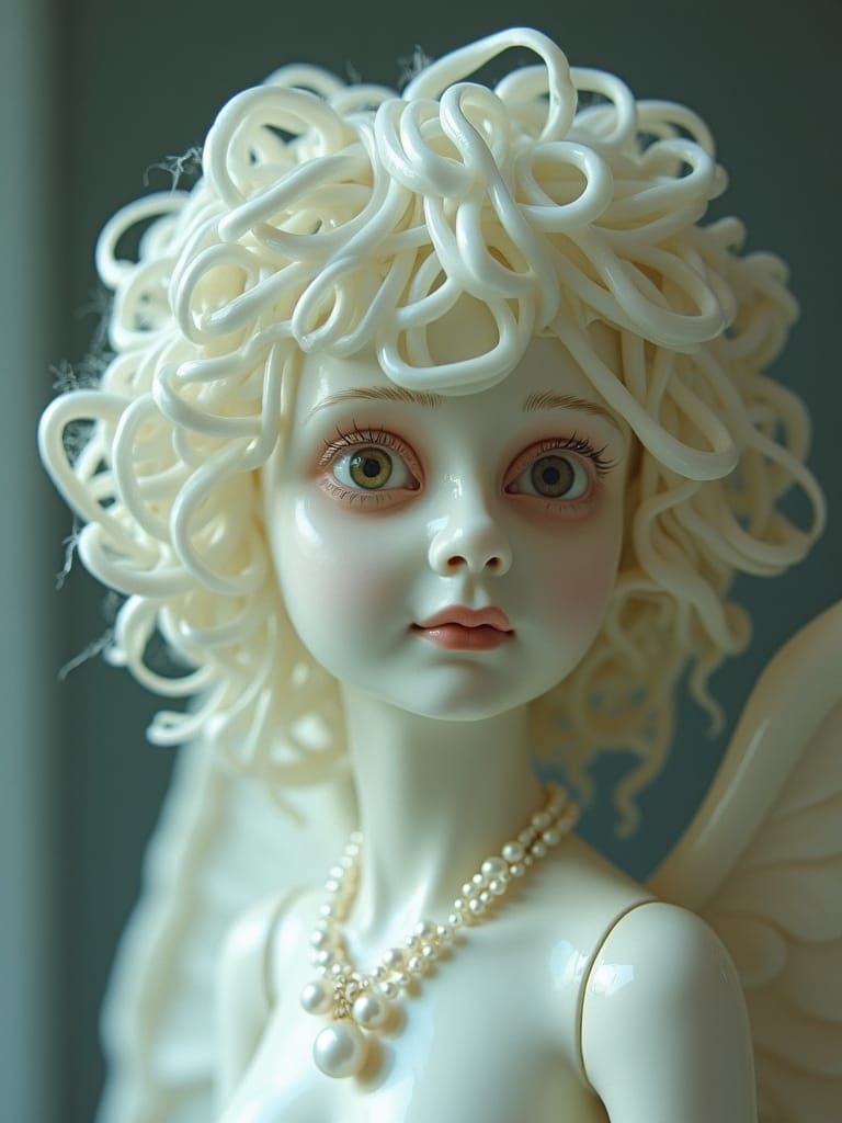 Haunted Glass Angel Doll in Infrared Polaroid Style