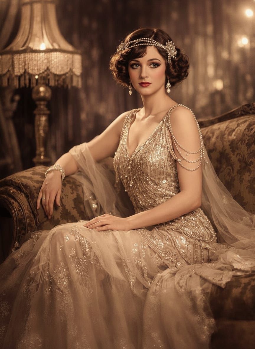 Elegant 1920s Woman in Beautiful Gown