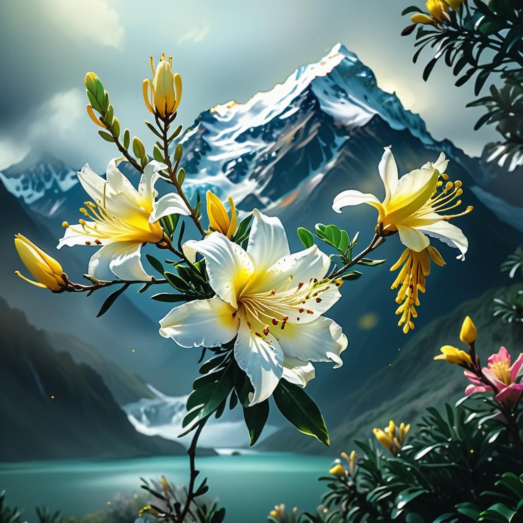 Majestic Lily and Kowhai Flower Concept Art