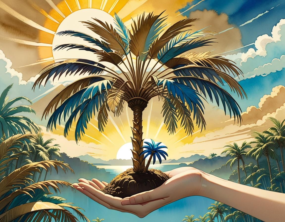 Surreal Palm Tree Growing From Hand