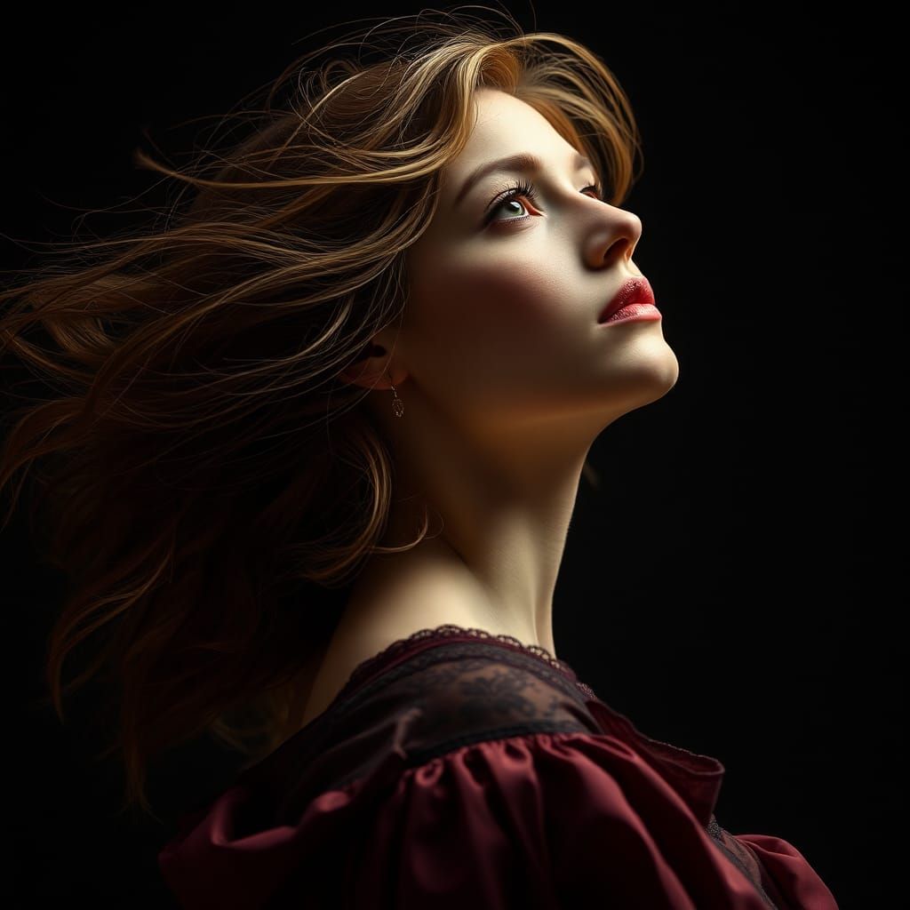 Dark Fantasy Portrait of Woman in Wine Gradient