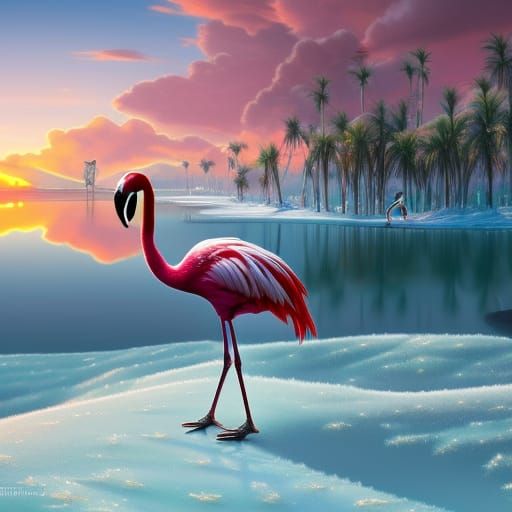 Elegant Flamingo Ballerina on Frozen Lake