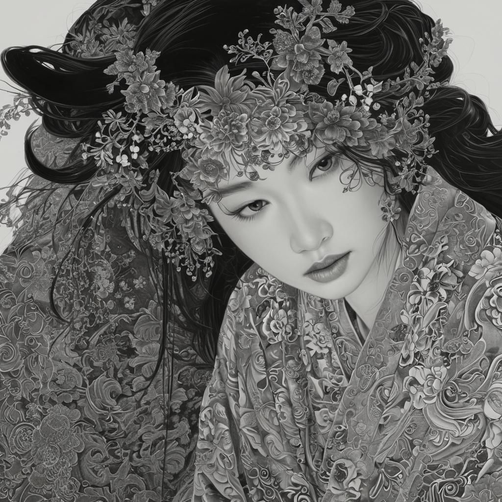 Woman in Kimono: Monochrome Yunnan School Painting