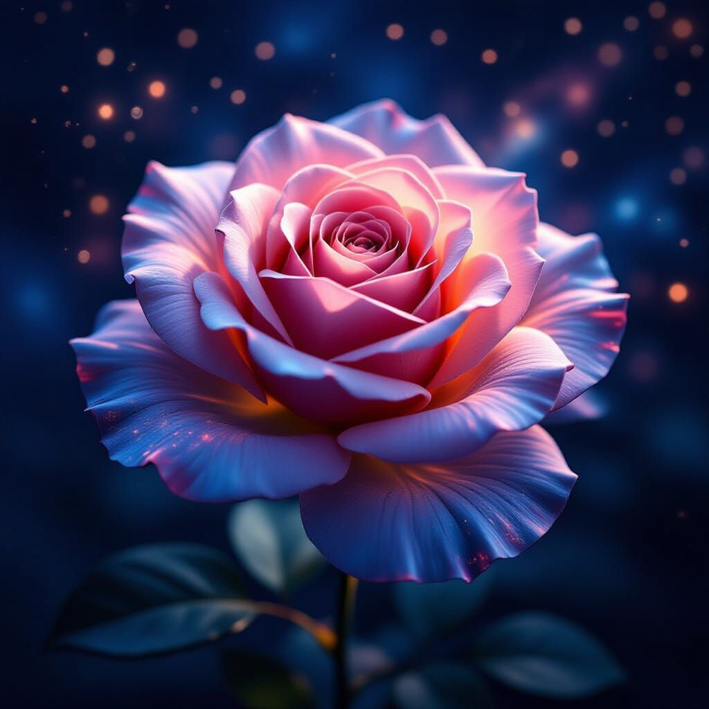Transparent Rose with Midnight Sky Double Exposure