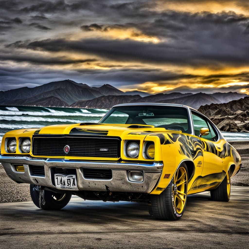 1970 Buick GSX Graffiti Art at Beach Sunset