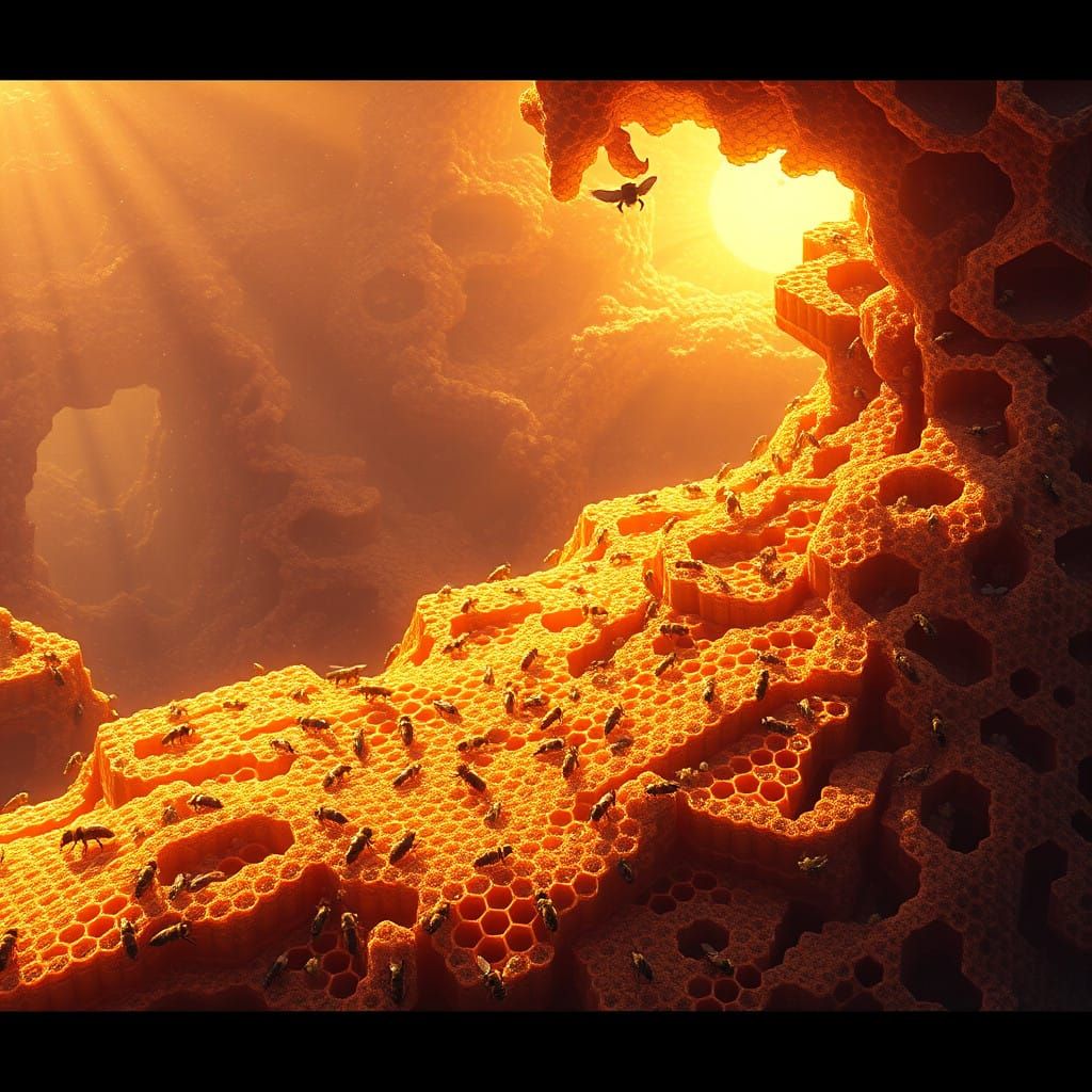 Vibrant Honeycomb Structure in Whimsical Anime Style