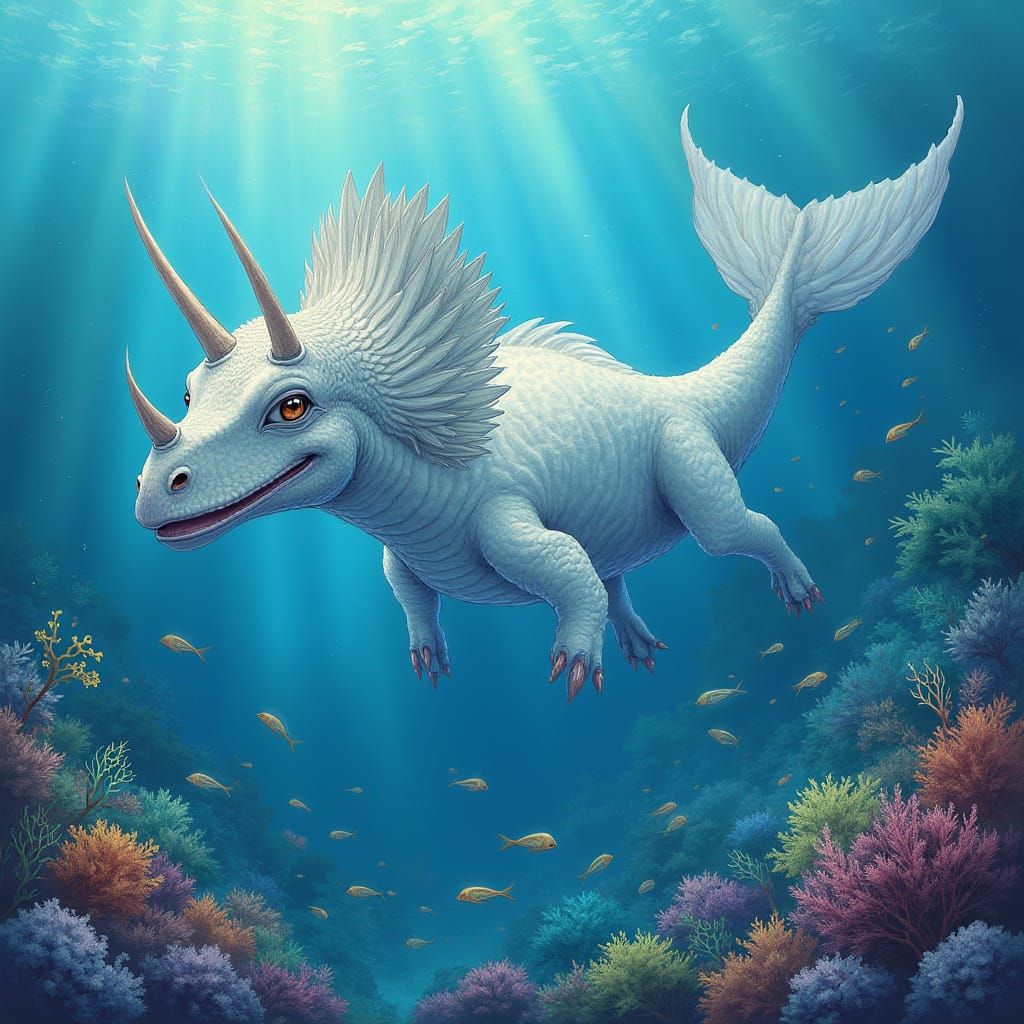 Majestic Swan-Whale Hybrid in a Dreamlike Ocean