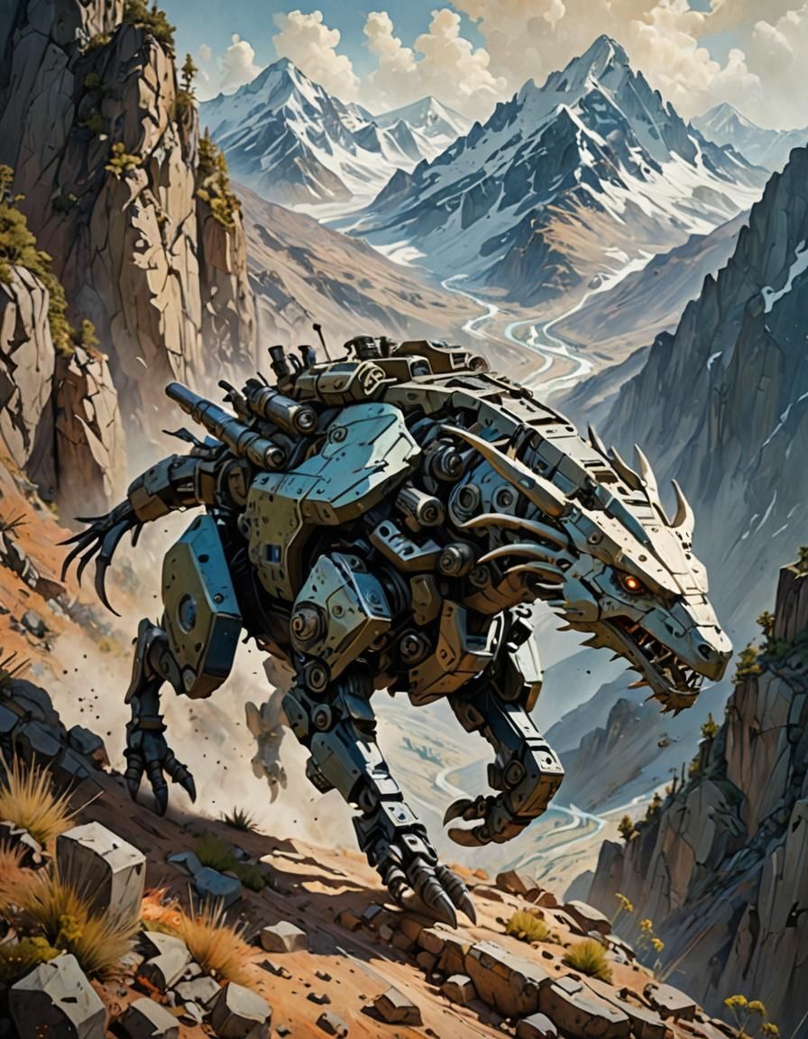 Zoid Sculpture Running in Mountains