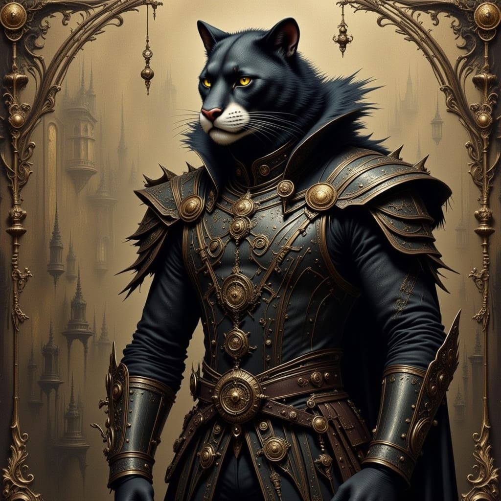 Steampunk Panther in Black Steampunk Style