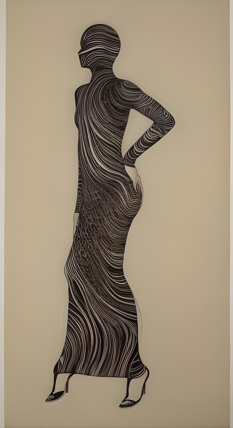 Woman in Jumper: Black Ink Calligraphic Art