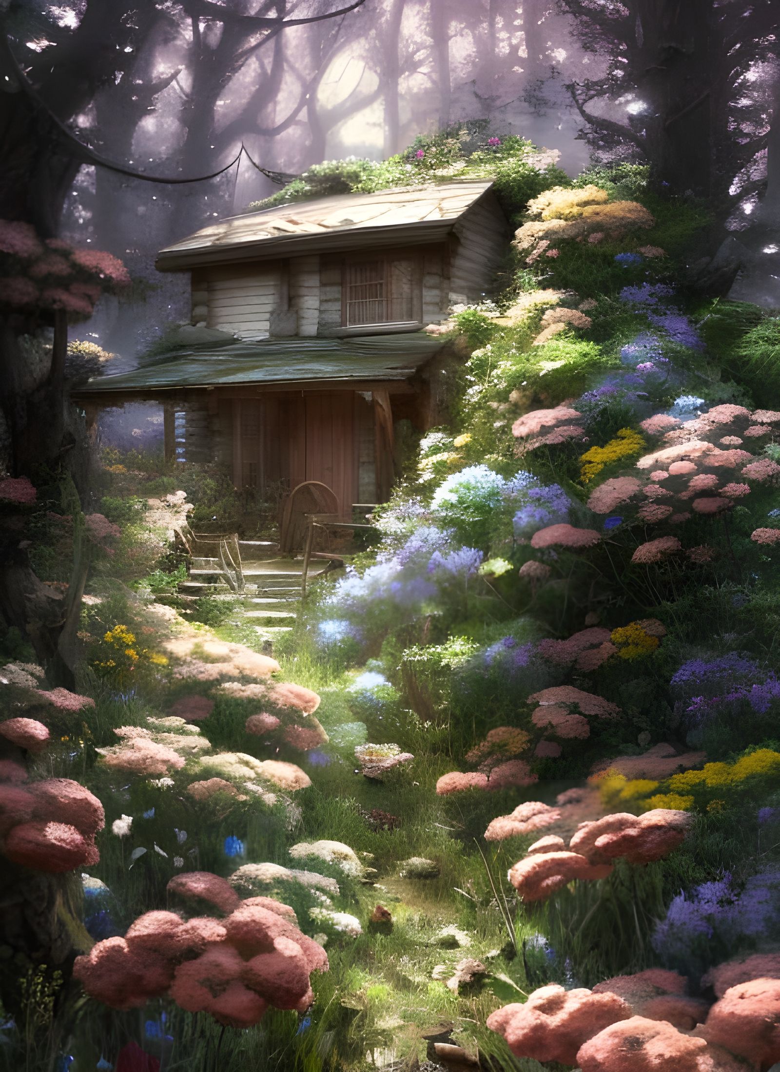 Cabin in Woods, Digital Art by Shinkai and Miyazaki
