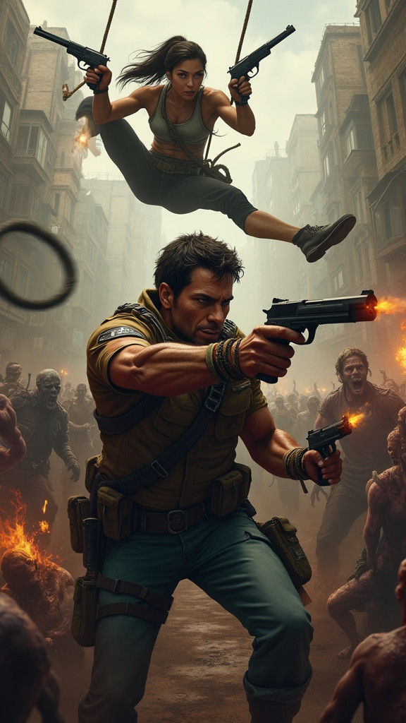 Sarge Battles Zombie Horde with Lara Croft
