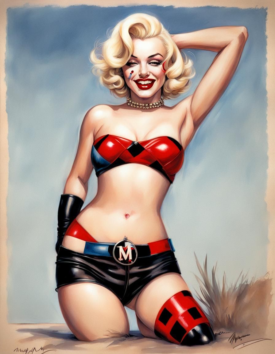Marilyn Monroe as Harley Quinn Pinup Art
