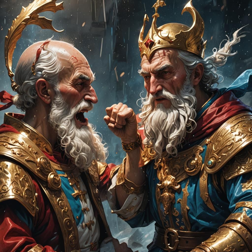 Saint Nicholas Punches Arius: Hyperrealistic Concept Art