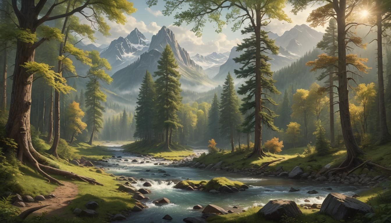 Valley River Landscape in Digital Matte Painting