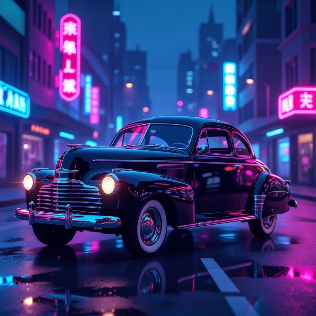 1941 Chevrolet Fleetline in Retro-Futuristic Cyberpunk City